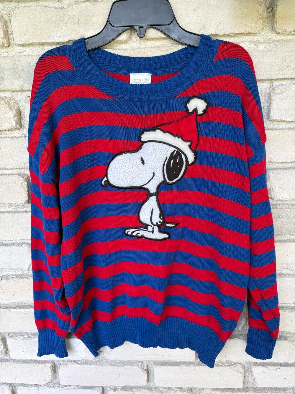 Peanuts Snoopy Christmas Blue & Red Striped Sweater